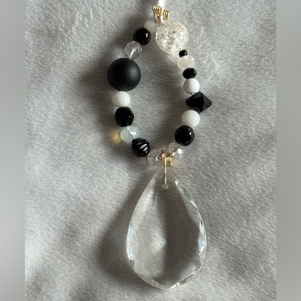 White & Black Beaded Ornament/ Suncatcher
